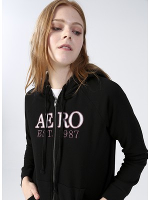 Aeropostale Kapüşon Yaka Baskılı Siyah Kadın Sweatshirt K-3009