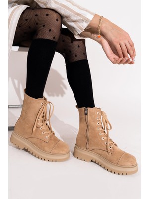 Modabuymus Polle Ten Süet Bağcıklı Asker Postalı Günlük Hafif Kalın Taban Bot
