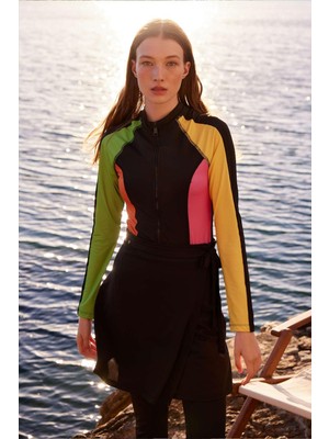 Manuka Siyah Tesettür Mayo Etek Hızlı Kuruma Özelliği ile Kadınlar İçin Örme Kumaş