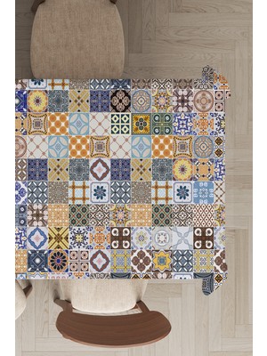 RugViva Leke Tutmayan Dokuma Elit Yıkanır Kumaş Çini Desenli Leke Tutmayan Masa Örtüsü MSO198