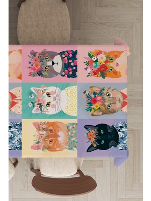 RugViva Leke Tutmayan Dokuma Elit Yıkanır Kumaş Kedili Leke Tutmayan Masa Örtüsü MSO457