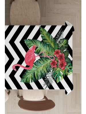 RugViva Leke Tutmayan Dokuma Elit Yıkanır Leke Tutmayan Kumaş Flamingo Desenli Masa Örtüsü MSO099