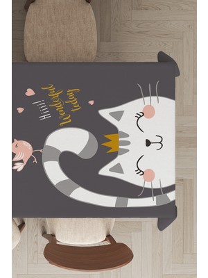 RugViva Leke Tutmayan Dokuma Elit Yıkanır Leke Tutmayan Kumaş Kedili Masa Örtüsü MSO440