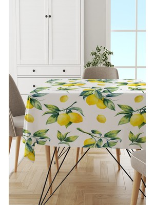 RugViva Leke Tutmayan Dokuma Elit Leke Tutmayan Kumaş Limon Desenli Yıkanır Masa Örtüsü MSO081