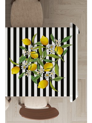 RugViva Leke Tutmayan Dokuma Elit Yıkanır Kumaş Limon Desenli Leke Tutmayan Masa Örtüsü MSO116