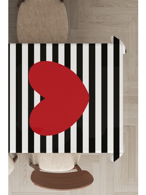 RugViva Leke Tutmayan Dokuma Elit Yıkanır Leke Tutmayan Kumaş Kalp Desenli Masa Örtüsü MSO123