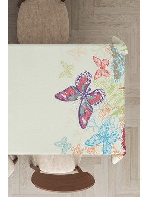 RugViva Leke Tutmayan Dokuma Elit Yıkanır Leke Tutmayan Kumaş Kelebekli Masa Örtüsü MSO110