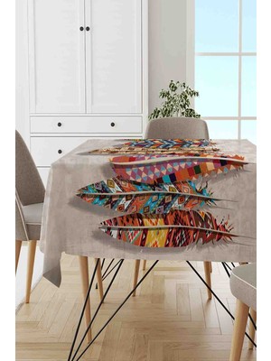 RugViva Leke Tutmayan Dokuma Elit Yıkanır Leke Tutmayan Kumaş Renkli Kuş Tüyleri Masa Örtüsü MSO134