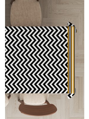 RugViva Leke Tutmayan Dokuma Elit Yıkanır Leke Tutmayan Kumaş Zigzag Desenli Masa Örtüsü MSO433