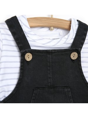 Hellobaby Basic Erkek Bebek Gabardin Salopet-Sweatshirt 2li Takım