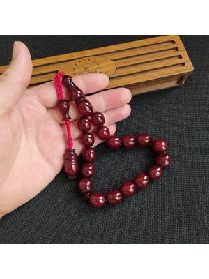 Vip Kehribar Koleksiyonluk 13X14 mm Bilekboy Vişne Katalin Tesbih Ebu Sırr Usta Işçilikli Efe Maskot Kanayan Baga