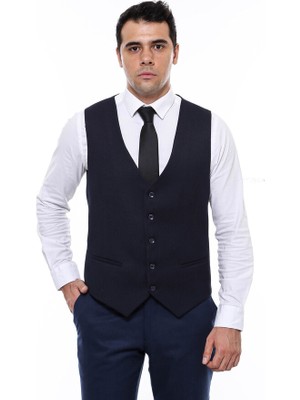 Lacivert Düz Slimfit Yelek