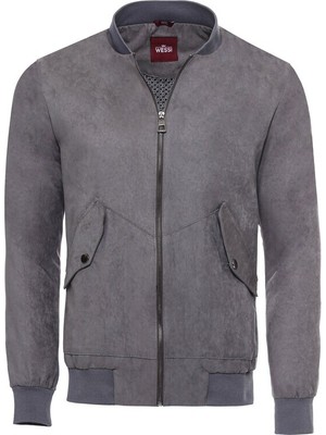 Gri Cepli Süet Bomber Mont