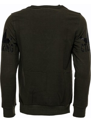 Yeşil Baskılı Taşlı Bisiklet Yaka Sweatshirt