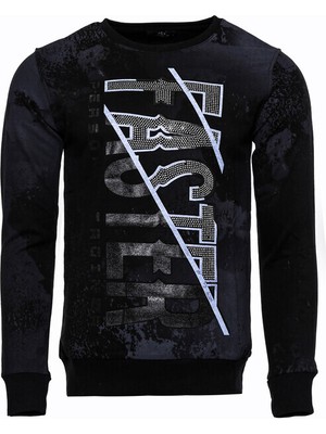 Wessi Siyah Taşlı Desenli Sweatshirt