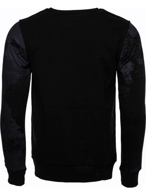 Wessi Siyah Taşlı Desenli Sweatshirt