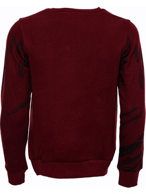 Wessi Bordo Taşlı Baskılı Bsiklet Yaka Sweatshirt