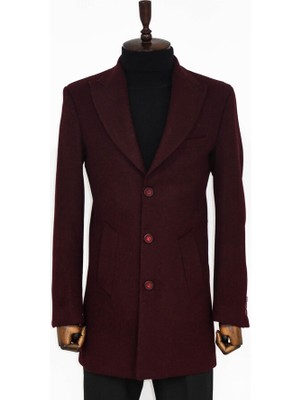 Wessi Bordo Geniş Yaka Yün Erkek Kaban