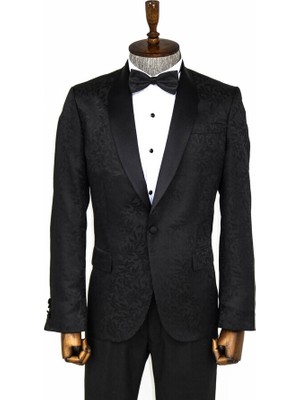 Wessi Çiçek Desenli Siyah Slim Fit Smokin Ceket