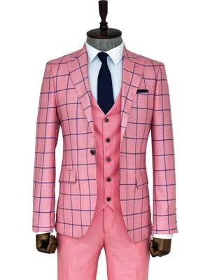 Wessi Pembe Kareli Slim Fit Takım Elbise