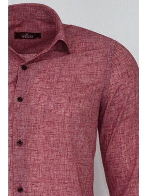 Slim Fit Bordo Desenli Gömlek