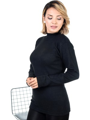 Belifanti Collection Kadın Siyah Yarım Balıkçı Yaka Kazak