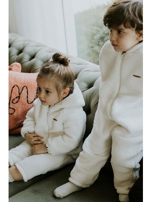 Little Gusto Kapüşonlu Wellsoft Tulum Bebek Beyaz