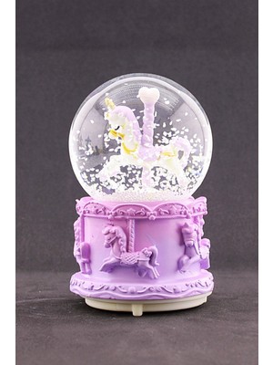 Home Dekor Hediye Sevgiliye Hediye Mor Unicorn Tasarımlı Kar Küresi Işıklı Müzikli 12 cm