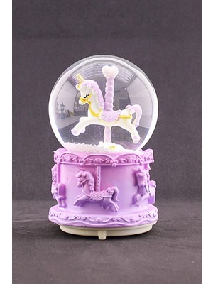 Home Dekor Hediye Sevgiliye Hediye Mor Unicorn Tasarımlı Kar Küresi Işıklı Müzikli 12 cm