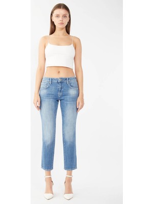 Blue White Kadın Straight Jean Mavi