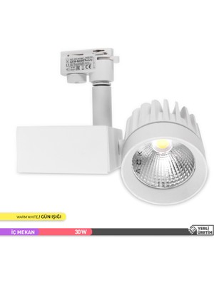 Ack 30W Cob LED Monofaze Ray Armatürü Beyaz Kasa 3000K Gün Işığı