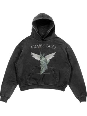 Trendiz Unisex Exclusive Praise God Yıkamalı Sweatshirt Antrasit