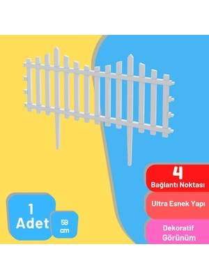 Armarks Plastik Bahçe Çiti, Plastik Dekoratif Bahçe Çiti, 59 cm Bahçe Çiti, Beyaz Bahçe Çiti