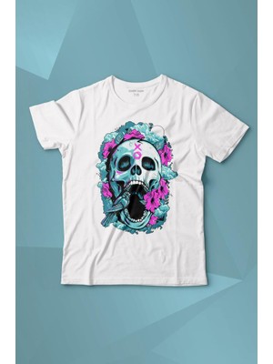 Kendim Seçtim Sugar Skull Skeleton Rose Kuru Kafa Gül Baskılı Çocuk T-Shirt
