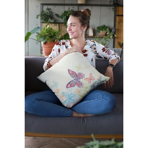 Tay Tüyü Dokuma Premium Kelebekli Kumaş Çift Taraflı Kırlent Yastık Kılıfı 43X43 Cm KRL110