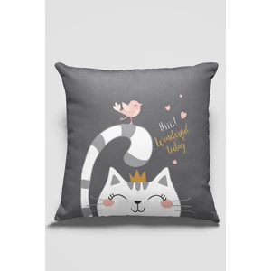 Tay Tüyü Dokuma Premium Kedili Kumaş Çift Taraflı Kırlent Yastık Kılıfı 43X43 Cm KRL440