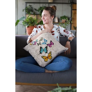 Dokuma Kelebekli Premium Tay Tüyü Kumaş Çift Taraflı Kırlent Yastık Kılıfı 43X43 Cm KRL130