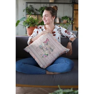 Kelebekli Premium Tay Tüyü Dokuma Kumaş Çift Taraflı Kırlent Yastık Kılıfı 43X43 Cm KRL360