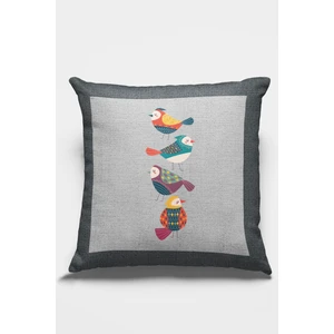 Premium Tay Tüyü Dokuma Kumaş Çift Taraflı Kuşlu Kırlent Yastık Kılıfı 43X43 Cm KRL209
