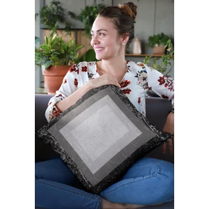 Tay Tüyü Dokuma Premium Kumaş Çift Taraflı Kırlent Yastık Kılıfı Klasik Çerçeveli 43X43 Cm KRL365