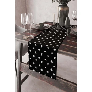 Siyah Runner Yıldızlı Tay Tüyü Dokuma Elit Leke Tutmaz Kumaş Masa Örtüsü 40X140 Cm RNR309