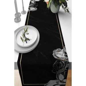 Tay Tüyü Elit Dokuma Leke Tutmaz Kumaş Masa Örtüsü Runner Simli Güller 40X140 Cm RNR447