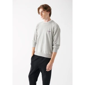Erkek Mavi Logo Baskılı Bisiklet Yaka Gri Sweatshirt 0610704-80196