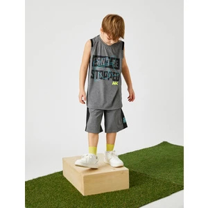 Bermuda Şort Beli Lastikli Bağlamalı Baskılı