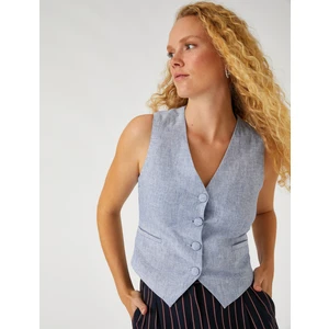 Keten Karışımlı Cepken Yelek