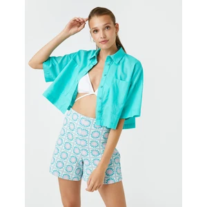 Oversize Crop Gömlek Keten Karışımlı