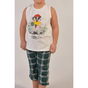 Tom John Beyaz Erkek Çocuk Bermuda Geniş Askılı Pijama Takımı