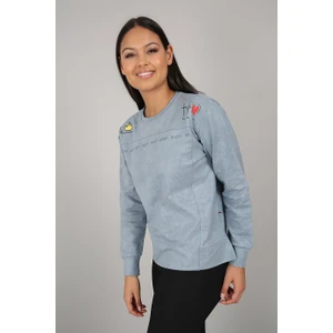 Banada Moda Baskılı Taşlanmış Deri Görünümlü Sweatshirt