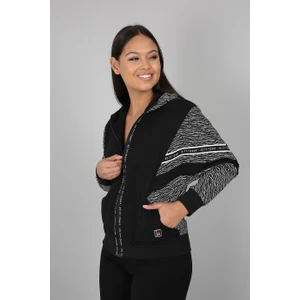 Banada Moda Desenli Yarasa Kollu Kapüşonlu Fermuarlı Sweatshirt