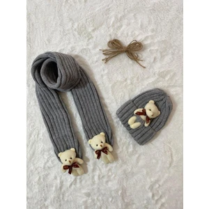 Portakal Bebek Ayıcıklı Atkı Bere Takımı